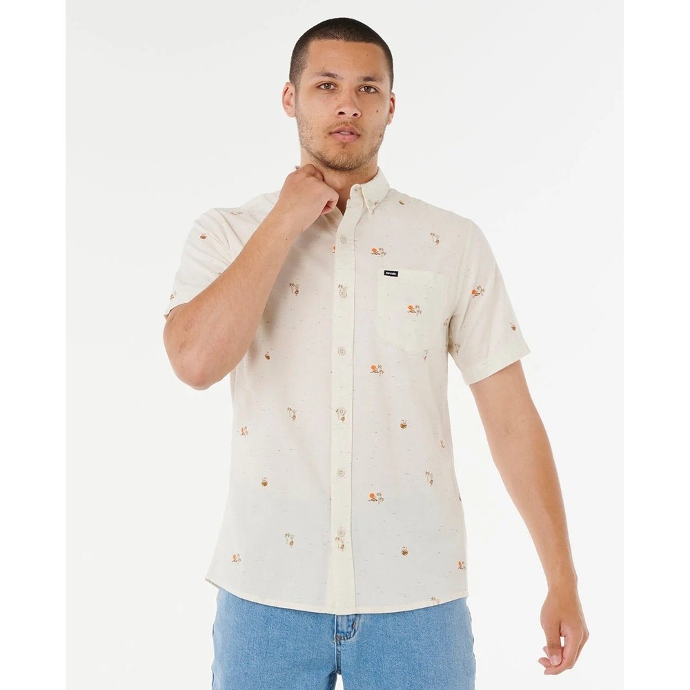 Rip Curl Skelly Breach Shirt Mens XL Off White Tropical Skeleton Button Up New
